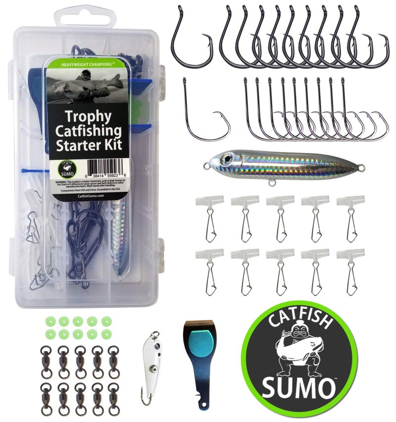 Catfish Sumo Complete Catfish Rig Tackle Set | Trophy Catfishing Kit with 8/0 Circle Hooks, Storage Box, Sinker Sliders, Knot Protectors, Swivels, Rattling Line Float, Nippers and Decal - Image 1